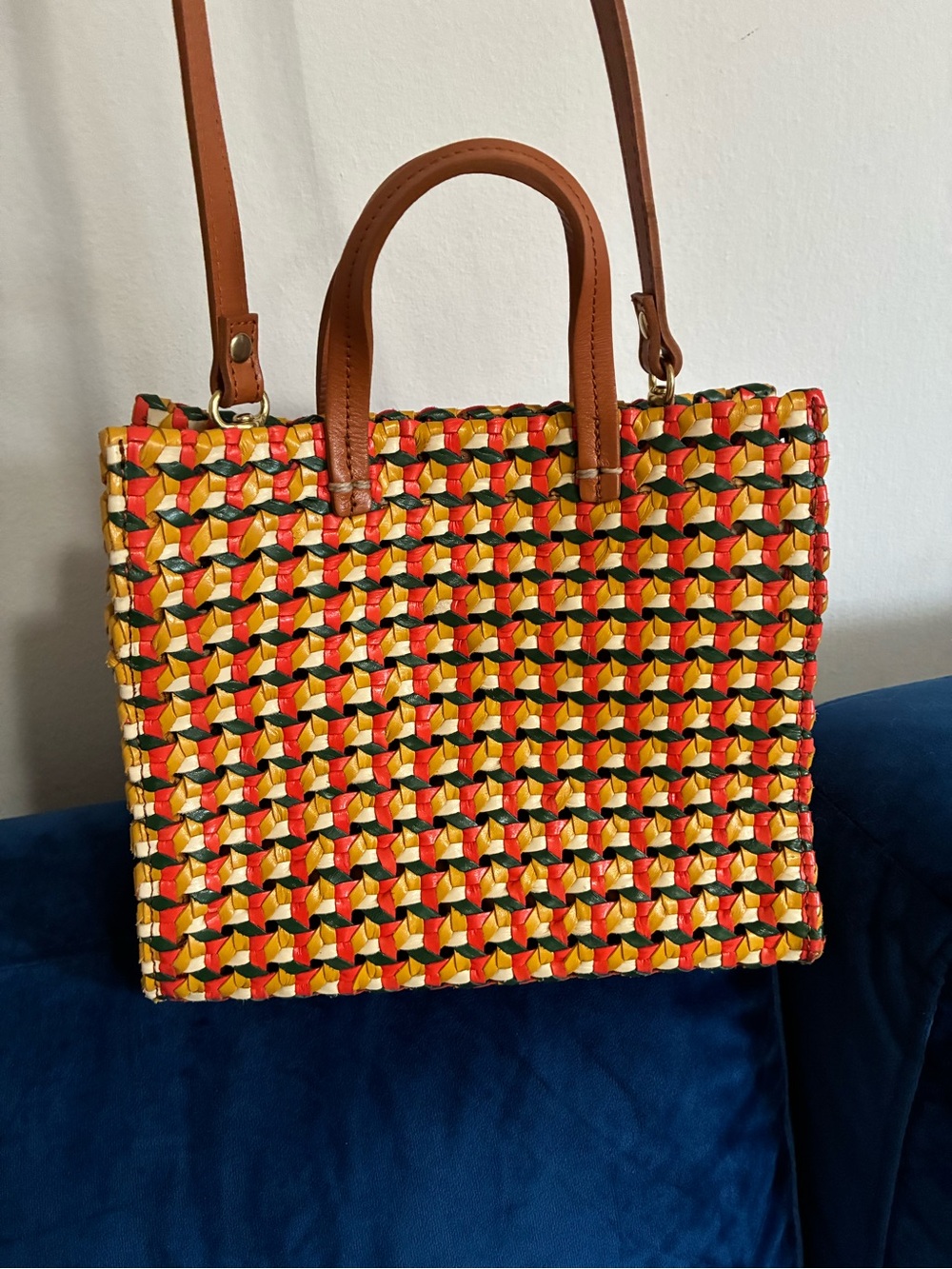 Clare V. Woven Multicolor Leather Bag with Crossbody Strap